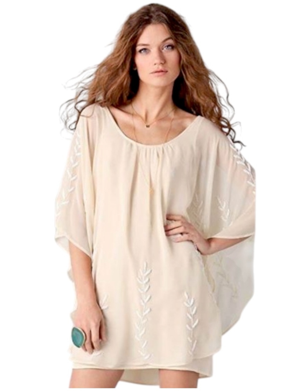 Free People Beaded Chiffon Cape Dress